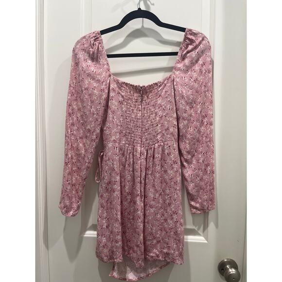 Reformation Rosalie Long Sleeve Square Neck Pink Floral Mini Dress Sz 2 - Picture 10 of 12